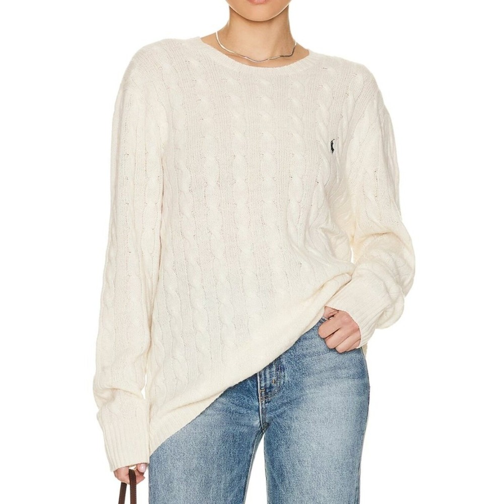 POLO by RALPH LAUREN Oversized Cable-Knit Crewneck Sweater in Andover Cream Sz L